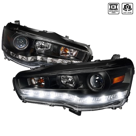 Spec-D Tuning 08-12 Mitsubishi Lancer Projector Headlight Black Housing R8 Style 2LHP-EVO08JM-8-TM